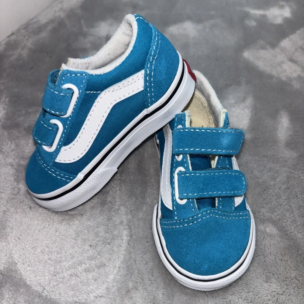 Vans Old Skool V Caribbean Sea Blue + White Toddler/Baby Size 4 NWOB